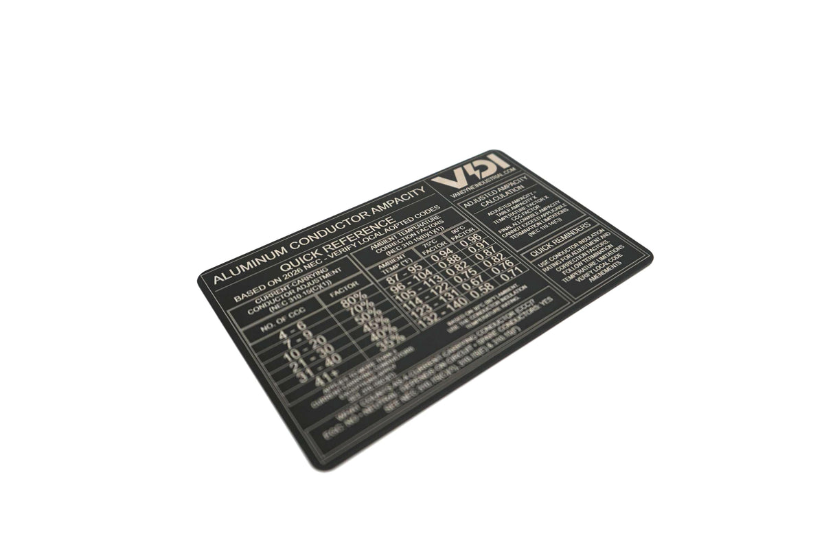 Aluminum Conductor Ampacity Reference Card – Electrician Pocket Guide (VanDyne Industrial)