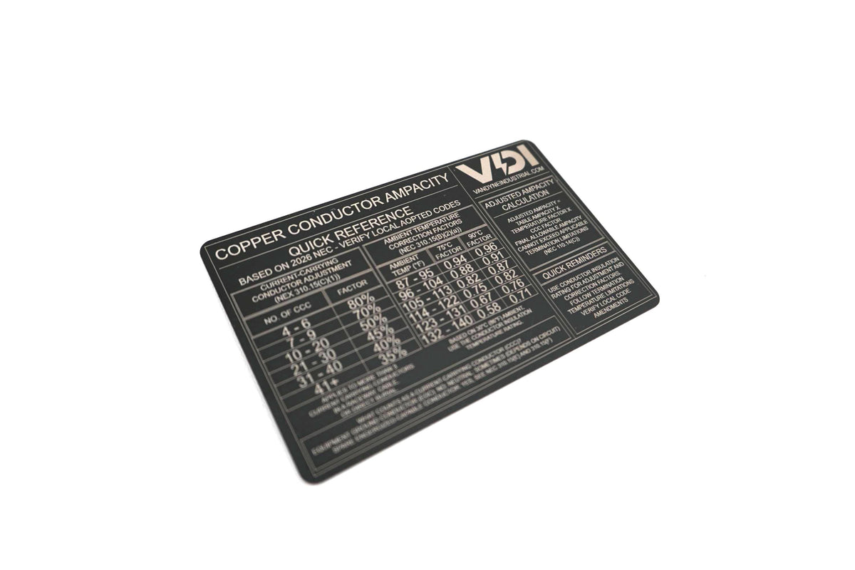 Copper Conductor Ampacity Reference Card – Electrician Pocket Guide (VanDyne Industrial)