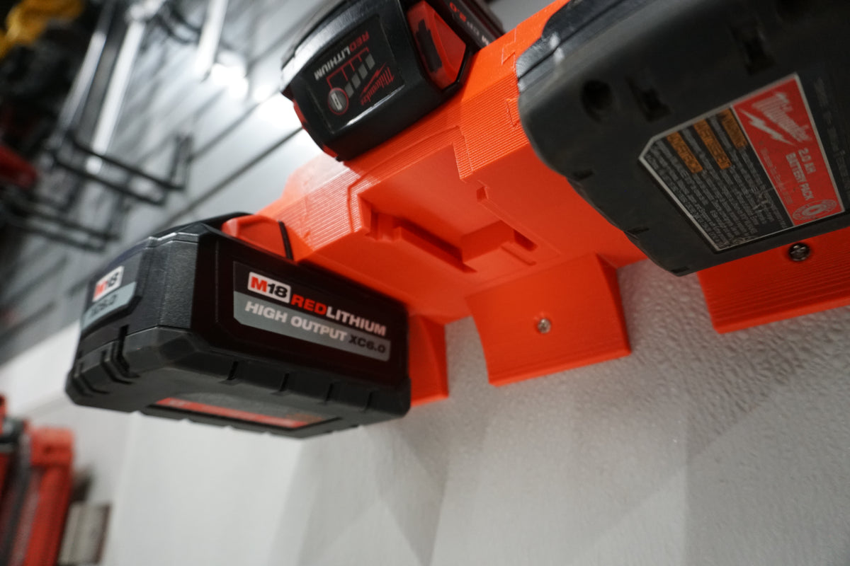 Expandable Double-Level Milwaukee M18 Battery Holder – Modular Wall Mount Storage Rack