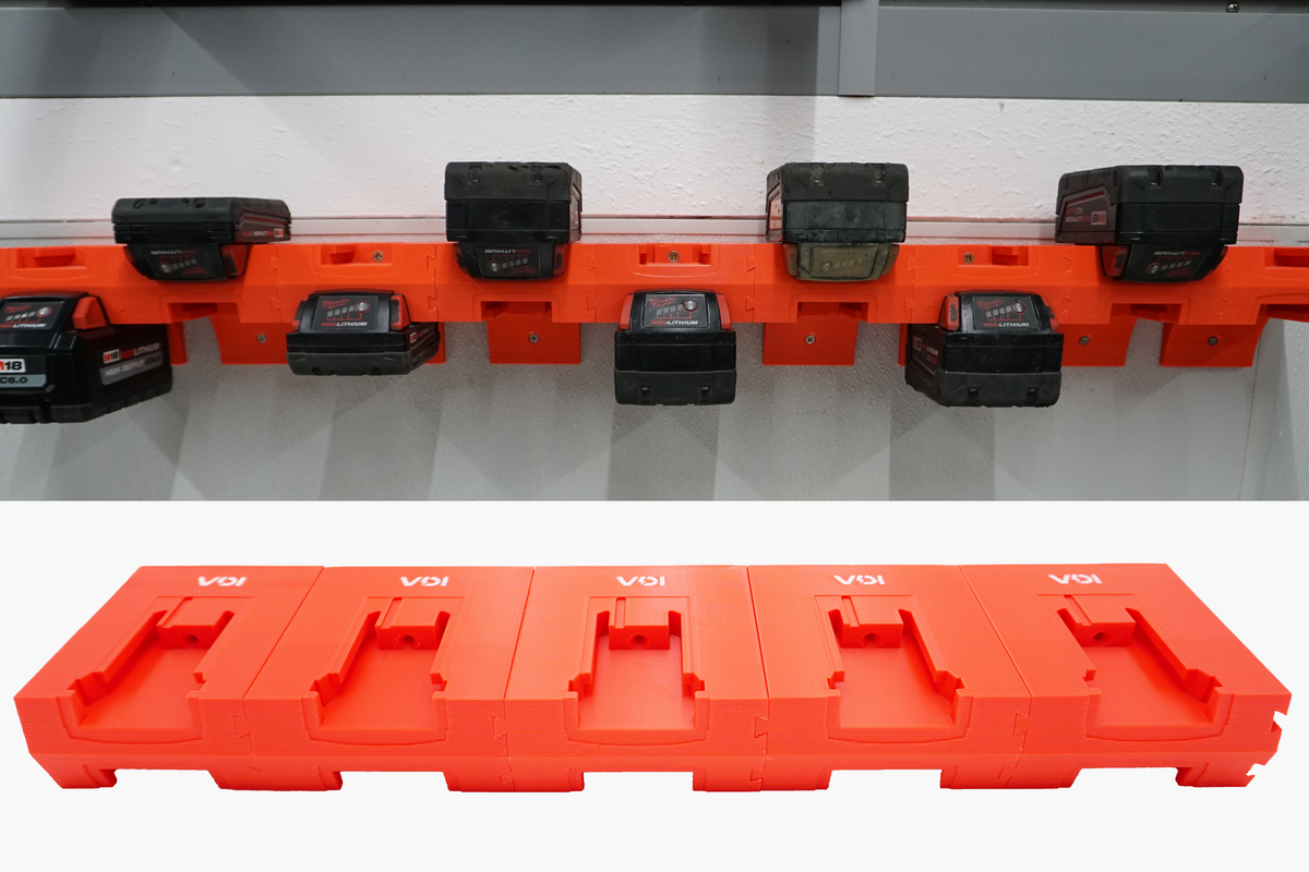Expandable Double-Level Milwaukee M18 Battery Holder – Modular Wall Mount Storage Rack