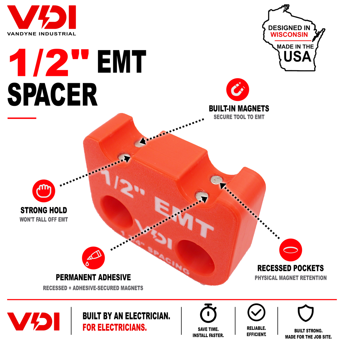 Magnetic EMT Conduit Spacer with Belt Clip | Pipe & Conduit Rack Spacing Tool | Multiple Sizes and Spacing Options