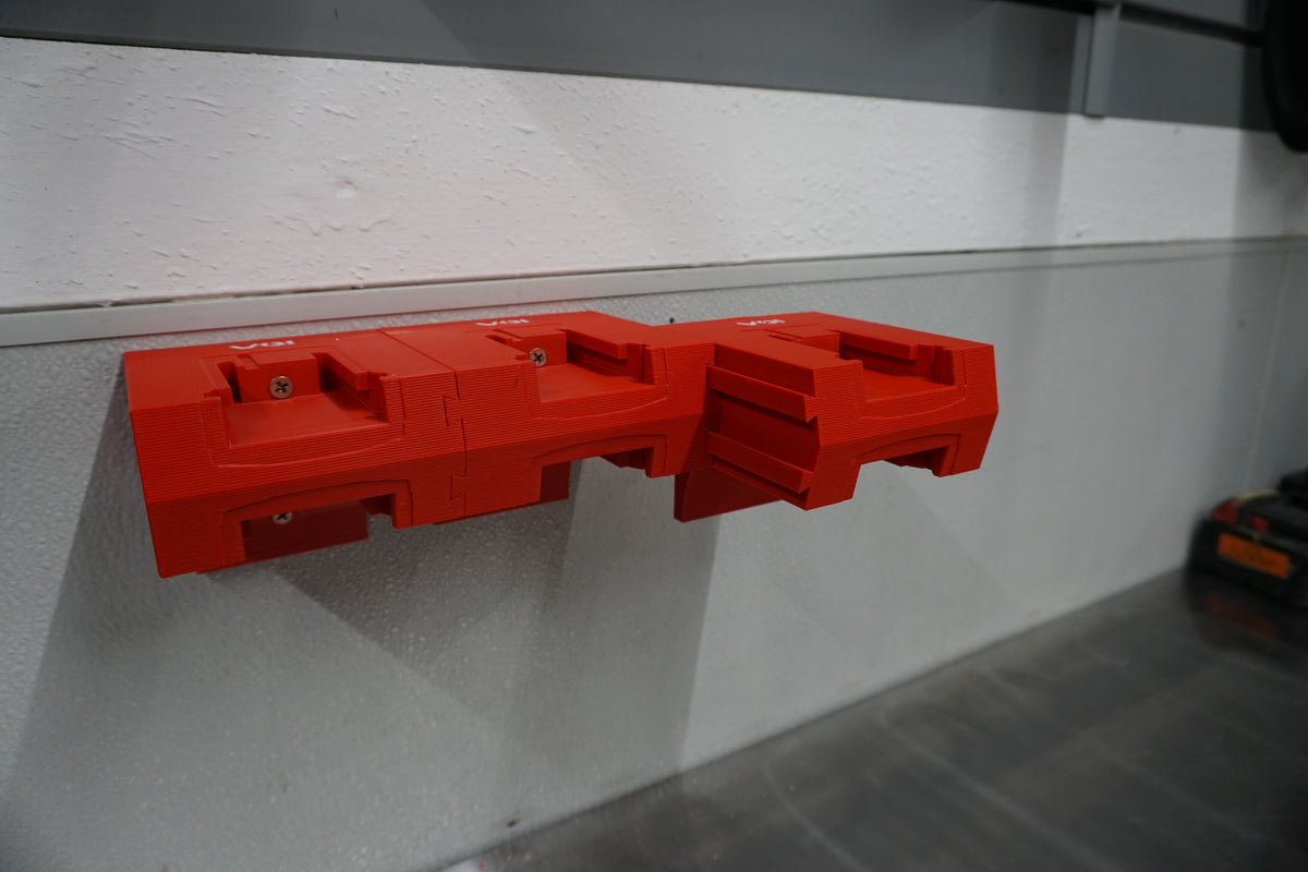 Expandable Double-Level Milwaukee M18 Battery Holder – Modular Wall Mount Storage Rack