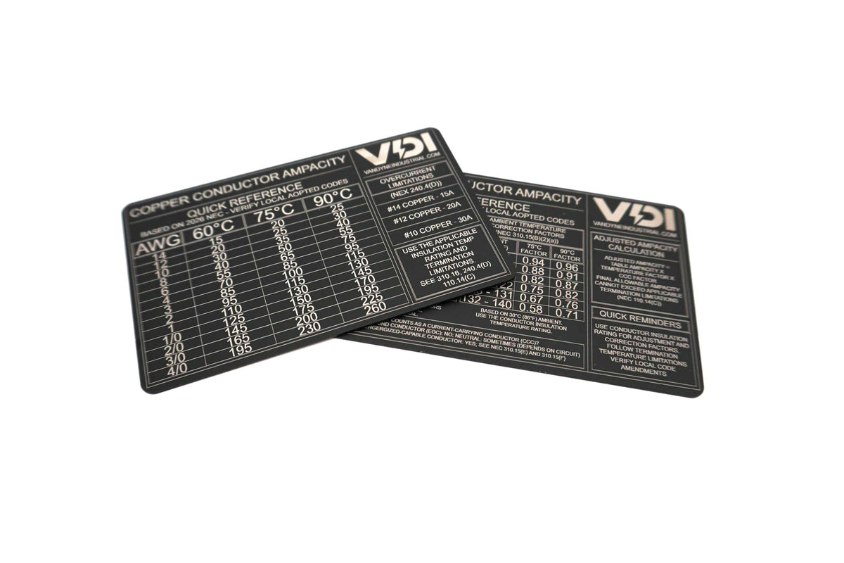 Copper Conductor Ampacity Reference Card – Electrician Pocket Guide (VanDyne Industrial)