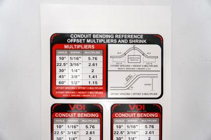 Conduit Bending Reference Stickers – Electrician Offset Multiplier Chart (5 Pack)