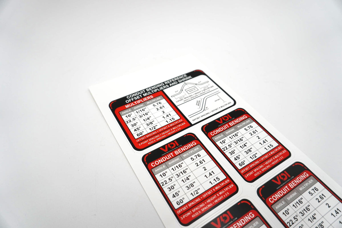 Conduit Bending Reference Stickers – Electrician Offset Multiplier Chart (5 Pack)