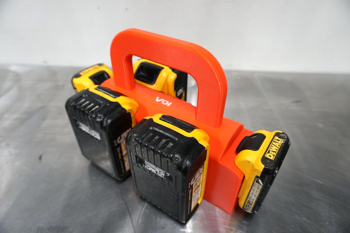 DeWalt 20V MAX Battery Caddy – 4 Slot + 2 12V Holder (3D Printed ASA)